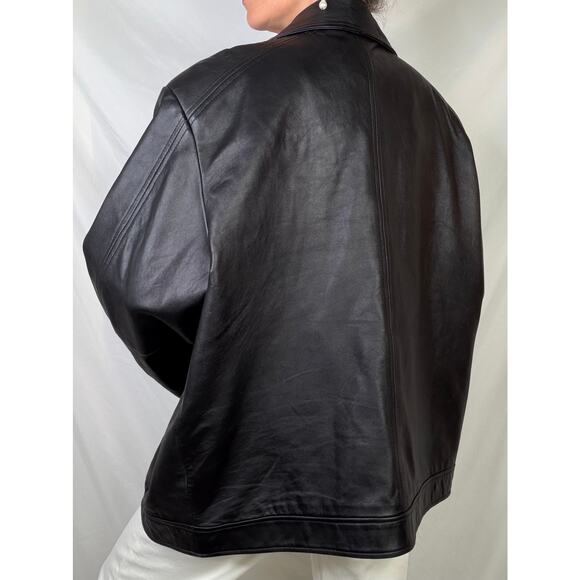 Vintage Y2K black leather bomber jacket coat oversized Merona moto genuine L - Picture 13 of 15